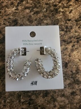 H&M Silver Hoop Earrings with Clear Stones